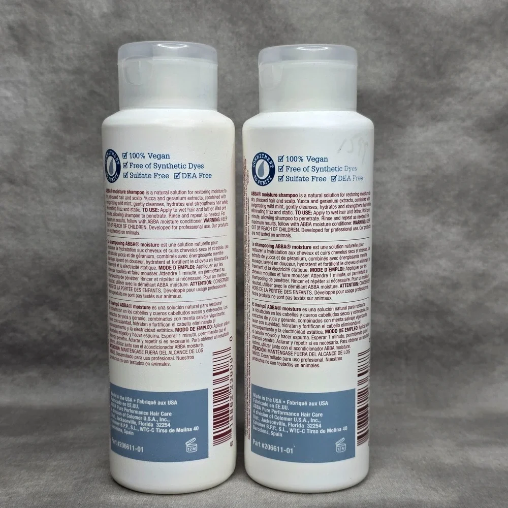 (X2) ABBA Moisture Shampoo‎ 8.45 oz w/Yucca, Wild Mint, Geranium